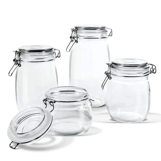 8oz/16oz/25oz/30oz Glass Storage Jar with Sealed Hinged Lid Leakproof Glass Jar Wide Mouth Mason Jar for Dry Food Cereal Sugar Jam with Sealing Glass Lids