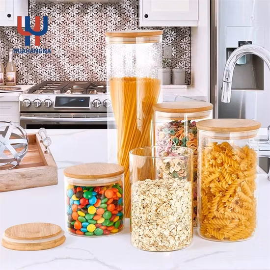 Tarro de vidrio, tarro de comida, recipientes de vidrio para almacenamiento de alimentos, tarro de vidrio con tapas herméticas de bambú, botes de vidrio para cocina, para café, harina, azúcar, dulces, galletas