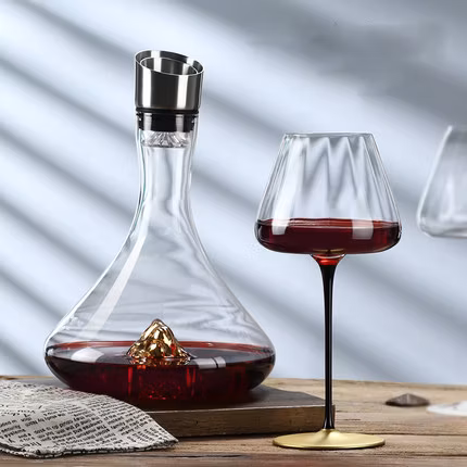 Copa de vidrio artesanal de vidrio y decantador de vino de vidrio