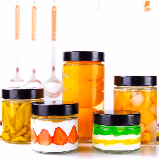 Tarros de cristal de boca regular transparente personalizados de 32 onzas con tapa, tarros de almacenamiento de 1000ml y 1l para enlatar encurtidos con miel y maní