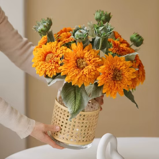 Florero de vidrio soplado con boca para decoración del hogar
