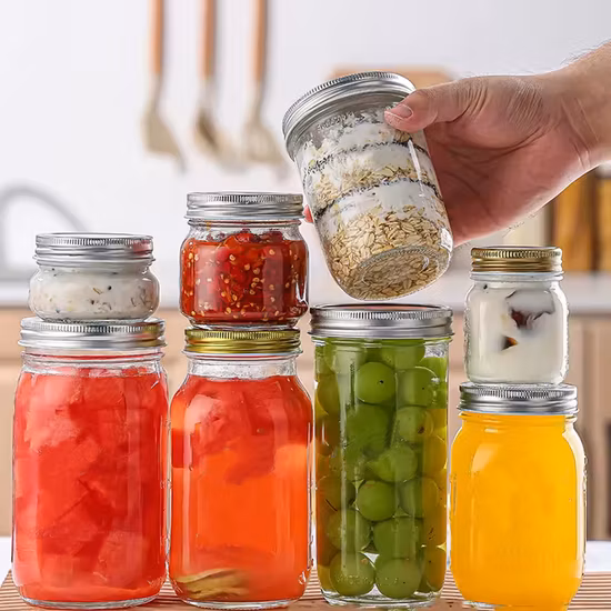 Custom 8oz 16oz 32oz 1L 1000ml de boca ancha Jugo de mermelada Jalea de miel Glass Mason Jar con tapa de tornillo