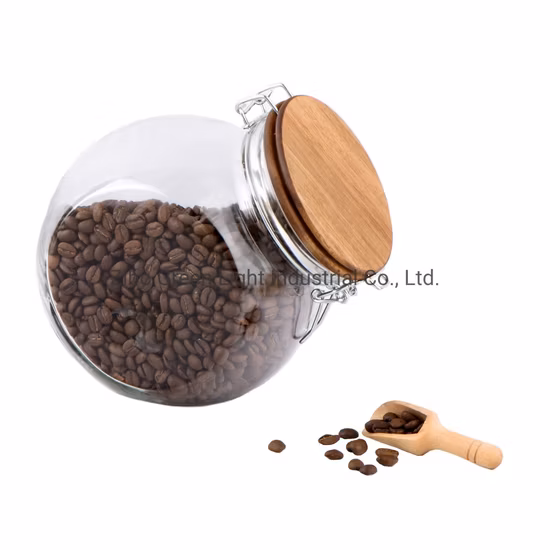 Tarro de vidrio hermético/tarro de almacenamiento de vidrio/tarro de vidrio para galletas/tarro de comida/recipiente de vidrio para comida con tapa y cuchara de madera de Acacia