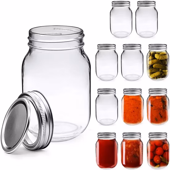 Custom 8oz 16oz 32oz 1L 1000ml de boca ancha Jugo de mermelada Jalea de miel Glass Mason Jar con tapa de tornillo
